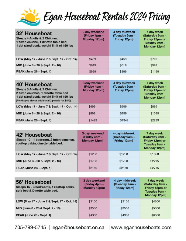 Rental Rates Egan Houseboat Rentals